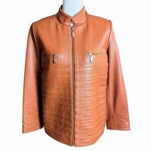 Amado Leather Jacket Women's Brown XL Full Zip Moto Classic City